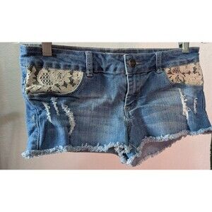 Iris Jean Shorts Women's Size L Large (31) Distressed Denim With lace (589m)